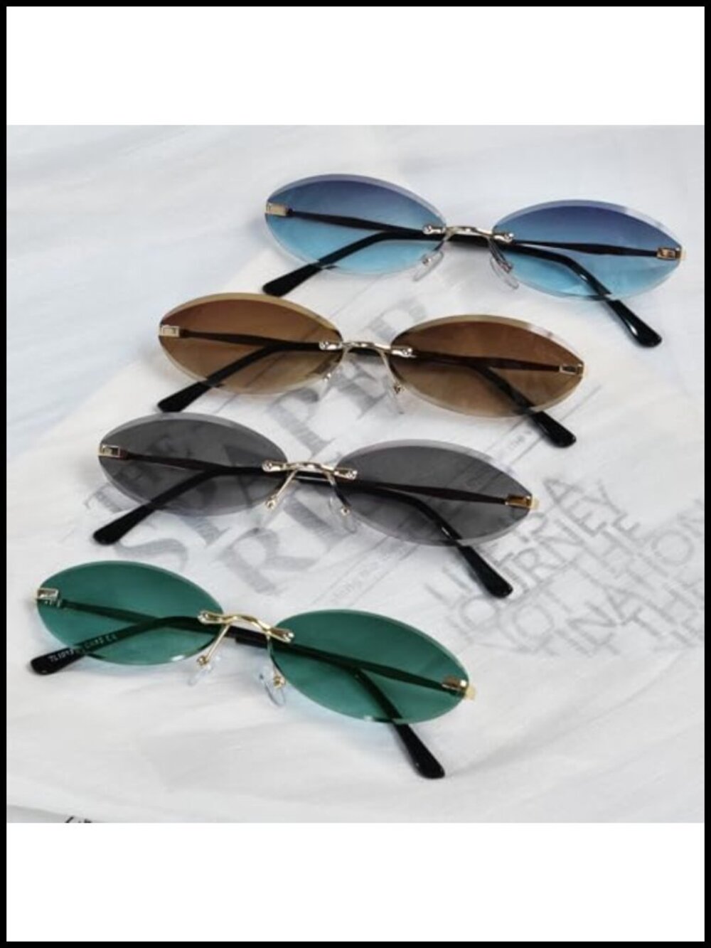 Rimless Oval Sunglasses with UV400 Protection Trendy Metal Frame - Picture 4 of 6